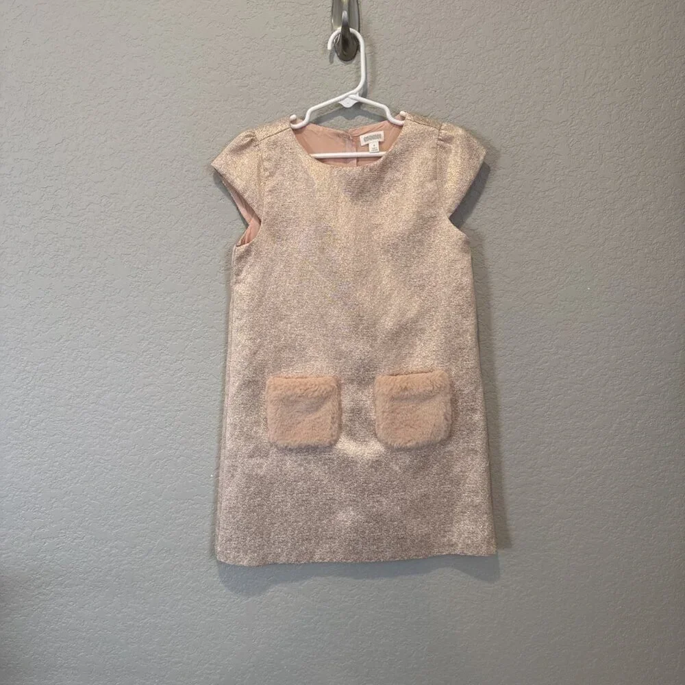 Gymboree Girls size 7 dress lined church dressy holiday line bow Pink Metallic
